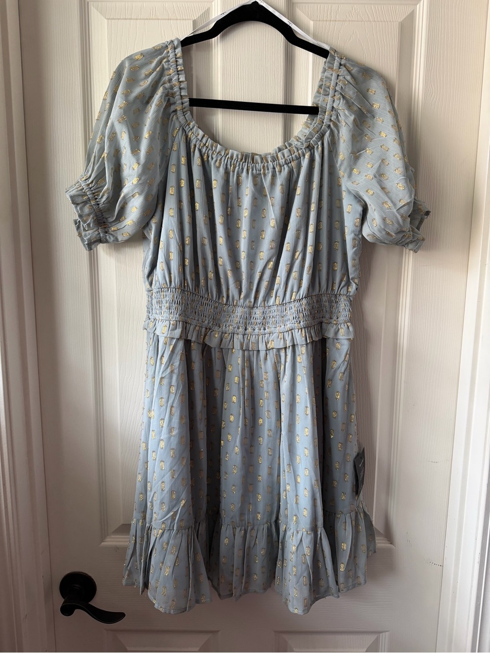 Lulu's Light Blue Dress with Gold Dot Print